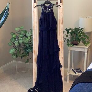 Eliza J 6P, midnight blue, floor length gown.